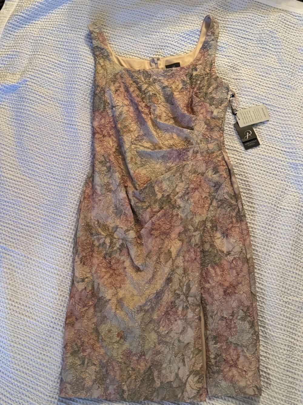 Adrianna Papell Rose Gold Metallic Lace Fit-and-Flare Dress, NWT, Size 12